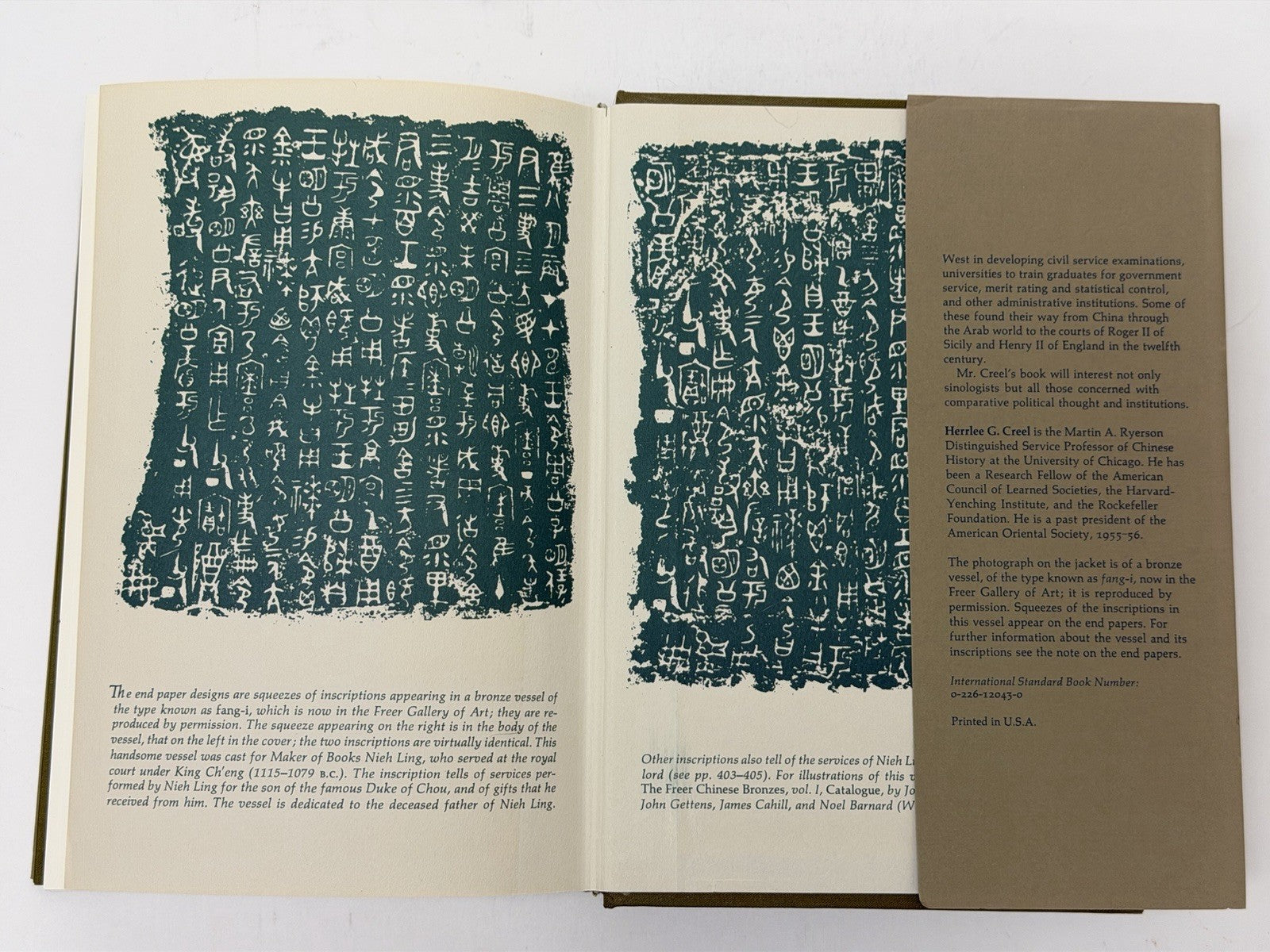 Origins of Statecraft in China Vol 1 Herrlee Creel 1970s Univ Chicago Press HC