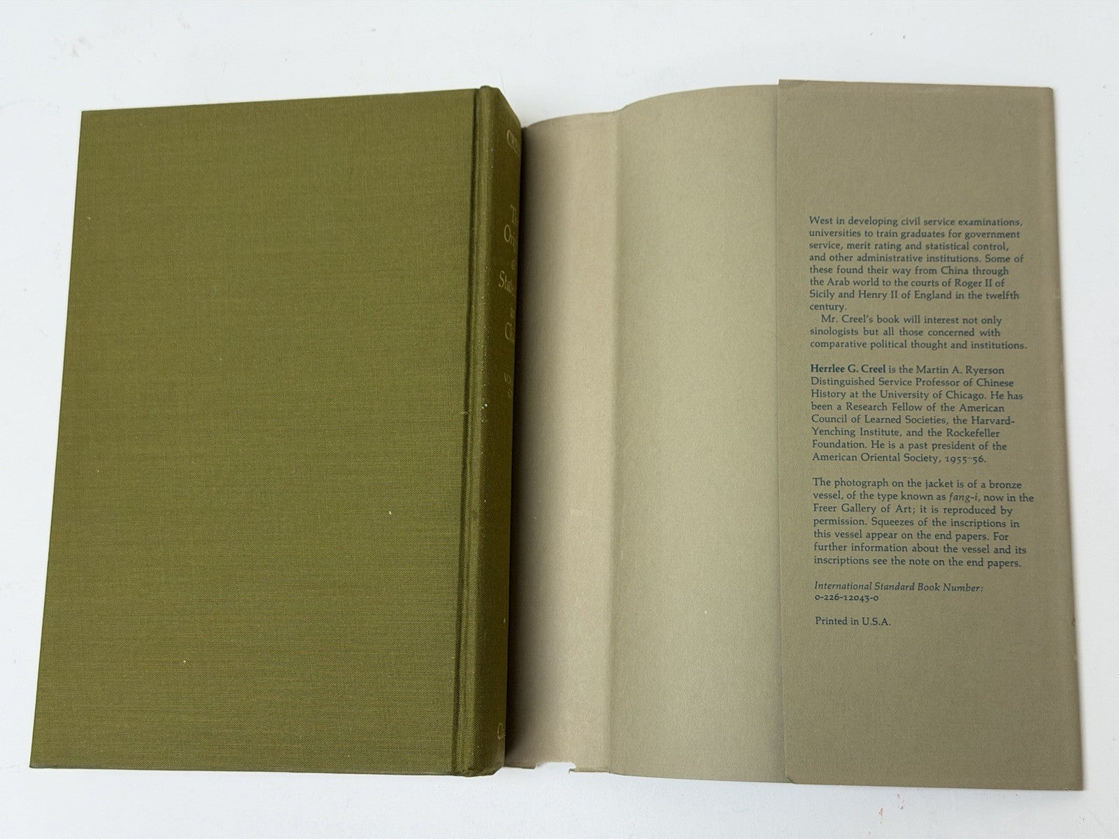 Origins of Statecraft in China Vol 1 Herrlee Creel 1970s Univ Chicago Press HC